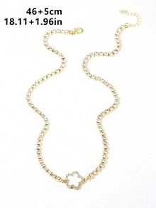 1pc One-Sided Circle Diamond & Flower Design Women'S Fashionable & Creative & Retro & High-Grade Necklace - Black - View 8