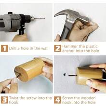 4入組橡木壁掛鉤,衣架,木製掛鉤掛在牆上,帽子衣架,浴室、臥室、客廳、廚房毛巾掛鉤,附有4根釘子 - 黃色 - 查看 11