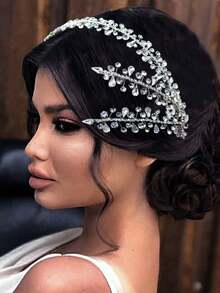 1pc Women'S Rhinestone Bridal Headband, Luxury Rhinestone & Rhinestone & Cut-Out Design Hair Accessory For Wedding, Party, Birthday And Other Occasions - Silver - View 4