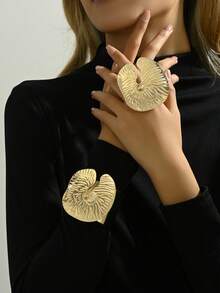 2 件/組復古金屬花朵手鐲戒指套裝適合女士派對 - 花朵 - 查看 7