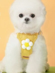 1只卡通背心風格貓狗胸背牽引繩,適用於四季 - 黃色 - 查看 3