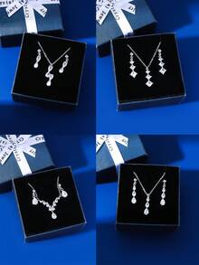 3 Stück einfaches und elegantes Charm modisches, allpassendes glänzendes Schmuckset aus Messing mit kubischen Zirkoniasteinen in quadratischer/tropfen-/tränenförmiger Form, bestehend aus Halskette und Ohrringe, geeignet für Abschluss, Urlaub, Strandparty, Zusammenkunft, Bankett, Hochzeit, Brautjungfern, beste Freunde, Freundin, Geburtstag, Liebesgeständnis, Paar, Heiratsantrag, Lehrertag, Muttertag, Valentinstag, Erntedankfest, Frauentag; kommt in dekorativer Geschenkbox mit Schleife. - Verschiedenfarbig - Übersicht 11