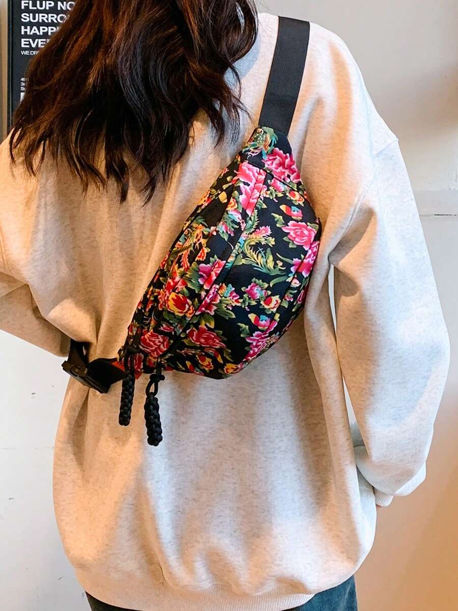 黑色尼龍包,帶有彩色花朵和流蘇,拉鍊開合,大容量,可折疊,適合日常通勤、購物、旅行、度假、派對、晚餐時間、化妝品存放。節日或生日送給女朋友的完美禮物和時尚派對服裝。 - 黑色 - 查看 1