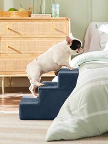 Lesure Dog Stairs For Small Dogs - Pet Stairs For Beds And Couch, Folding Pet Steps With CertiPUR-US Certified Foam For Cat And Doggy, Non-Slip Bottom Dog Steps - Navy Blue - 查看 4