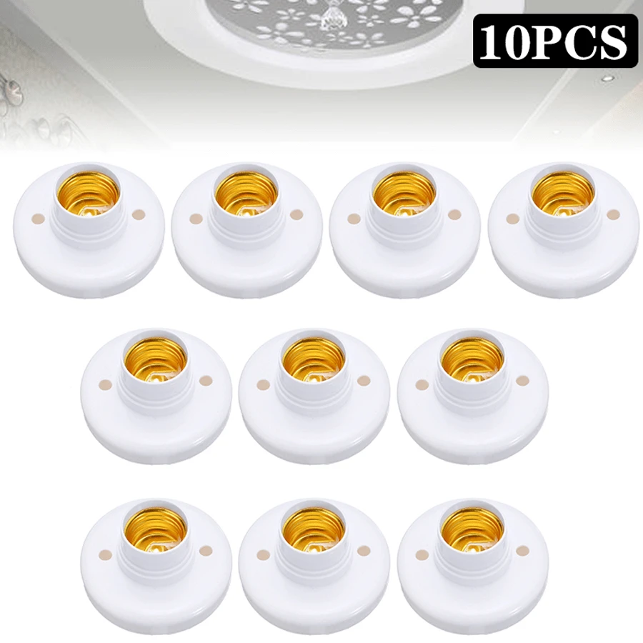 10 件 E27 通用塑膠燈座扁平式燈座插座 - 白色 - 查看 1