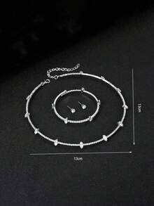 4入組女士婚禮閃亮鑽石珠寶套裝,包括全鑽手鍊、耳環和項鍊,非常適合正式場合穿著 - 銀色 - 查看 2