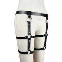 2pcs Women PU Leather Goth Body Women Belt Harness Leg Straps Set Gothic Waist Garter Belts - Black - View 7