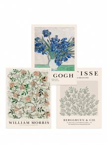 3 幅抽象帆布畫復古藝術版畫植物牆圖片花瓶畫海報樹葉壁畫北歐牆壁海報客廳裝飾無框 - 軍綠色 - 查看 8