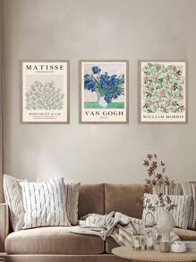 3 幅抽象帆布畫復古藝術版畫植物牆圖片花瓶畫海報樹葉壁畫北歐牆壁海報客廳裝飾無框 - 軍綠色 - 查看 7