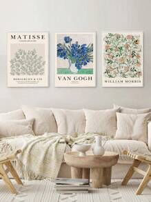 3 幅抽象帆布畫復古藝術版畫植物牆圖片花瓶畫海報樹葉壁畫北歐牆壁海報客廳裝飾無框 - 軍綠色 - 查看 6