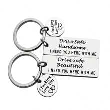 "Ankiyabe Drive Safe Keychain Drive Safe I Need You Here With Me Keyring Boyfriend Gift Trucker Gift New Driver Gifts " - Silver - View 4