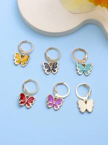 12 件多色蝴蝶設計可愛裝飾環形耳環適合兒童、女孩耳環 - 彩色 - 查看 4