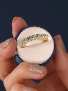 ESBERRY 1枚莫桑石钻石订婚戒指/结婚戒指，女士S925纯银，高光泽承诺戒指/永恒戒指/周年纪念戒指/奢华珠宝礼物 - 金黃色 - 查看 3