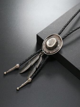 Chapeau De Cowboy En Plumes D'alliage Fait À La Main De Style Occidental Et Collier De Chaîne De Pull , Adapté À L'usage Quotidien Des Hommes 1 Pièce