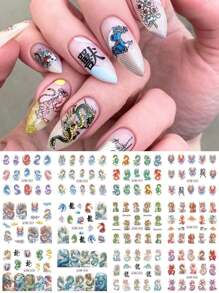 12款款式/張龍設計水轉印美甲貼紙風汉字滑動貼花新年美甲裝飾 - 彩色 - 查看 4