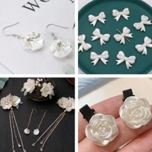 50pcs ABS Faux Pearl Beads Heart Bear Shell Bow Shape Acrylic Spacer Beads Charms For Jewelry Making Diy Necklace Bracelet Valentines - About 50pcs - View 2