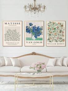 3 幅抽象帆布畫復古藝術版畫植物牆圖片花瓶畫海報樹葉壁畫北歐牆壁海報客廳裝飾無框 - 軍綠色 - 查看 2