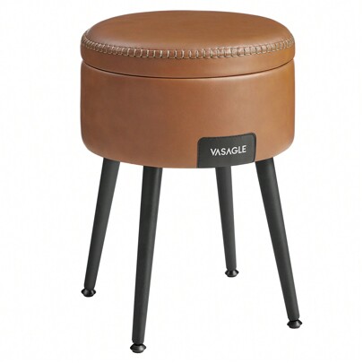 VASAGLE EKHO Kollektion - Sitzhocker, Sitzbank mit Stauraum, Sitztruhe, Kunstleder, Nähte, Mid-Century-Stil, modern, rund, Stahlbeine, bis 150 kg belastbar
