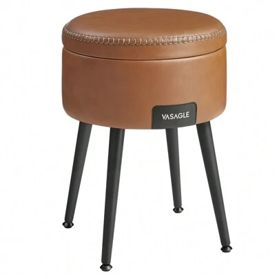 VASAGLE EKHO Kollektion - Sitzhocker, Sitzbank mit Stauraum, Sitztruhe, Kunstleder, Nähte, Mid-Century-Stil, modern, rund, Stahlbeine, bis 150 kg belastbar