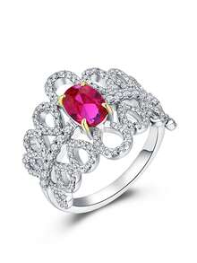 1 pc 925 Sterling Silver Created ruby Ring Gift for Wife Girlfriend - Silver - View 1