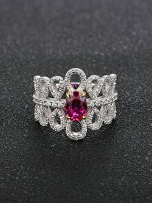 1 pc 925 Sterling Silver Created ruby Ring Gift for Wife Girlfriend - Silver - View 2