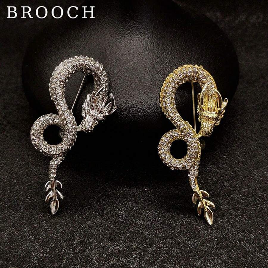 1 件金色合金十二生肖龍形胸針適合外套、服裝、禮物、派對 - 彩色 - 查看 1