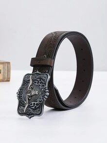 Đầu bò Khóa & Retro Phong cách phương Tây Cowboy Thắt lưng - Màu Khaki - Xem 3