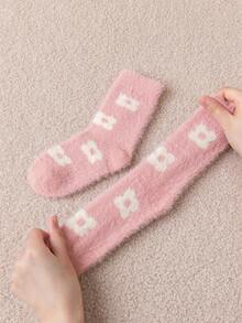 3 Pairs/Pack Kids' Winter Warm Plush Mid-Calf Socks, Korean Style Faux Mink Fur Fuzzy Sleep Socks - Multicolor - View 4