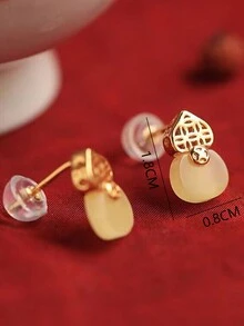 一對置錢豆和翡翠女耳環,雅緻復古的日常耳環飾品。 - 一對錢葫蘆玉石耳環 - 查看 11