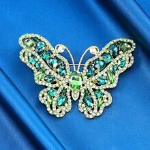 1個時尚的玻璃鑲嵌蝴蝶設計胸針,採用電鍍鋅合金製成,防褪色,適合秋季和冬季女士外套佩戴 - 金黃色 - 查看 3