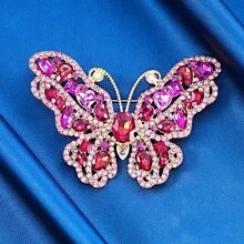 1個時尚的玻璃鑲嵌蝴蝶設計胸針,採用電鍍鋅合金製成,防褪色,適合秋季和冬季女士外套佩戴 - 金黃色 - 查看 4