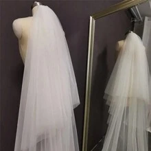 1 Pc Women 2 Tier  Length  Lace Wedding Bridal Veil With Metal Comb For Wedding Party Ivory
