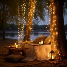 1pc 105ft Solar Powered LED Outdoor Decorative Lights, 8 Lighting Modes, Waterproof For Christmas, Holiday, Camping, Garden, Patio, Outdoor Wedding & Party Decor