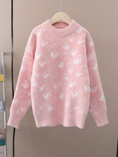 Tween Girl's Heart Pattern Sweater