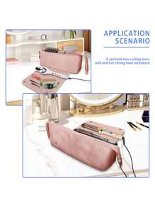 Hair Straightener Storage Bag, Handheld Travel Heat-Resistant Mat For Curling Irons And Blow Dryers (Multifunctional Large Capacity Zipper Bag For Storage, Travel, Outdoor, Vacation, Luggage, Honeymoon) - Pink - View 2