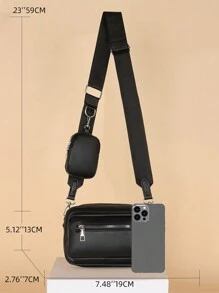 全新簡約休閒肩袋,時尚斜挎包,復古斜肩兒童包,pu柔軟皮革手感兒童斜肩包 - 黑色 - 查看 4