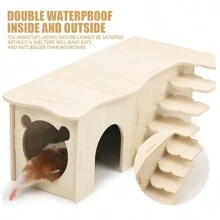 Hamster Maze With Multiple Chambers And Hideaways, Wooden House With Stairs, Large Playhouse With Fun Slides, Perfect For And Dwarf Hamsters - Apricot - View 5