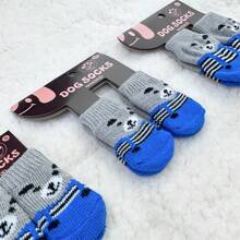 Pet Socks For Dogs Puppies Teddy Bichon Anti-Slip Dirty-Preventive Universal Socks Set Of 4 Cats & Dogs - Blue - View 8