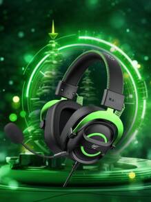 HAVIT H2002E 可调节有线游戏耳机，带可拆卸麦克风，酷炫款式，环绕声高磁性 50 毫米扬声器，兼容 PC 移动游戏耳机