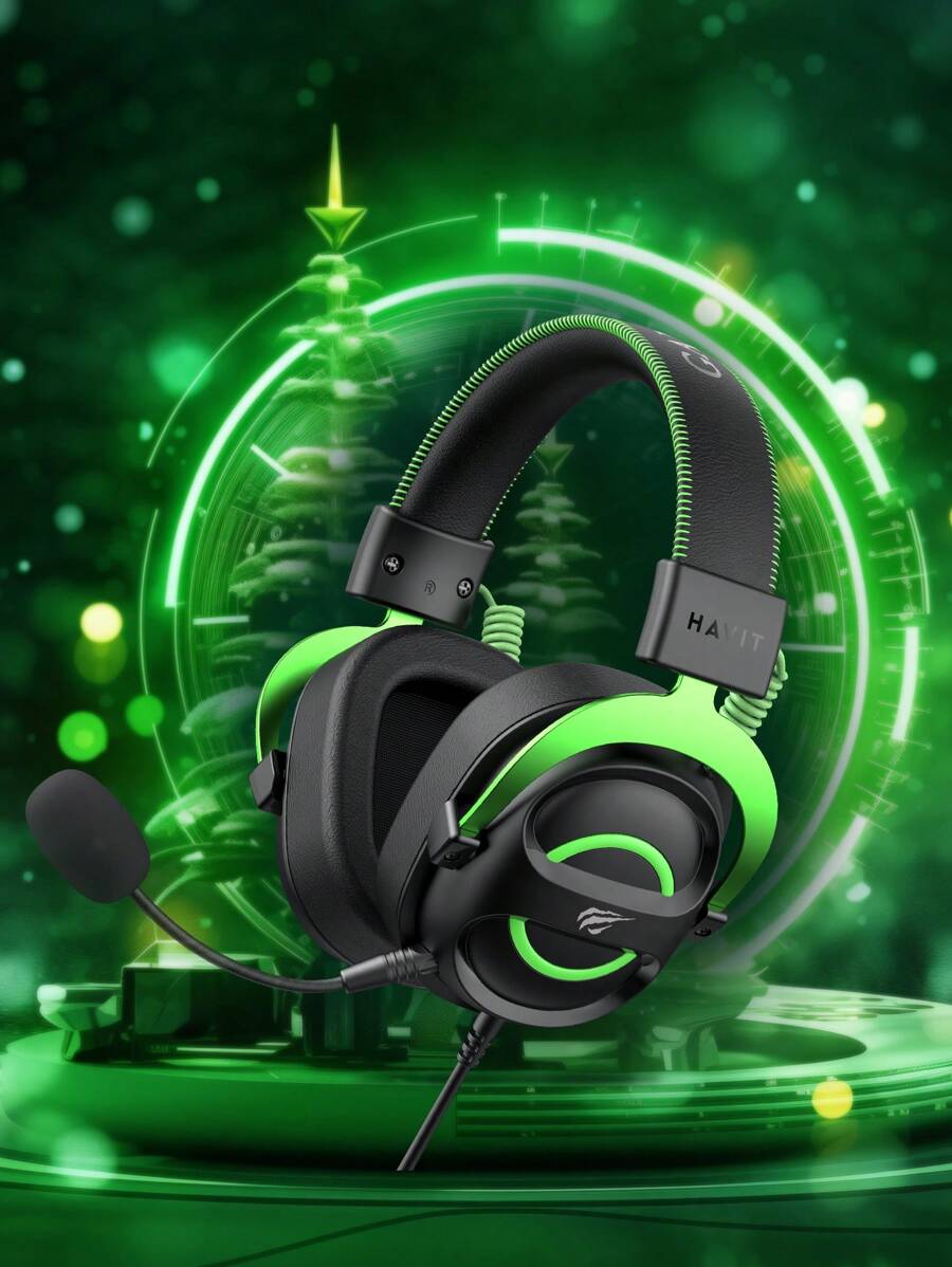 HAVIT H2002E 可调节有线游戏耳机，带可拆卸麦克风，酷炫款式，环绕声高磁性 50 毫米扬声器，兼容 PC 移动游戏耳机