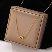 1pc Vintage Golden Plated Stainless Steel Heart Shaped Knot Pendant Collarbone Necklace With Long Lasting Color Retention - Gold - View 3