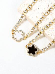 1pc One-Sided Circle Diamond & Flower Design Women'S Fashionable & Creative & Retro & High-Grade Necklace - Black - View 6