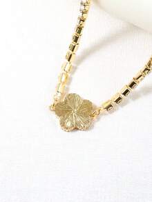 1pc One-Sided Circle Diamond & Flower Design Women'S Fashionable & Creative & Retro & High-Grade Necklace - Black - View 4