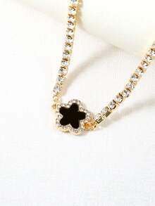 1pc One-Sided Circle Diamond & Flower Design Women'S Fashionable & Creative & Retro & High-Grade Necklace - Black - View 3