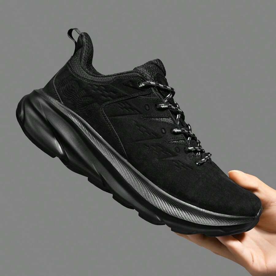 1雙男士運動跑鞋休閒時尚耐磨輕便避震防滑防滑健行潮流 - 黑色 - 查看 1