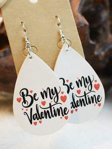 1 對情人節 Gretel 閃閃發光亮片耳環可愛愛人節快樂雙面印花女式耳環 - 皮革耳環 - 查看 2