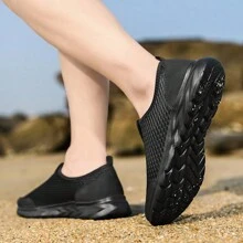Outdoor Men's Shoes, Beach Shoes, Quick-Drying, Soft, Lightweight, Breathable Sports Shoes, Couple's Walking Shoes, Solid Color Elastic Running Shoes - Black - View 5