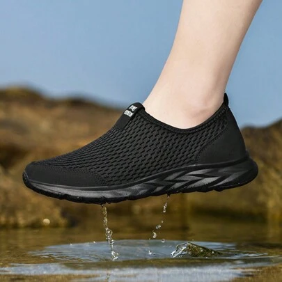 Outdoor Men's Shoes, Beach Shoes, Quick-Drying, Soft, Lightweight, Breathable Sports Shoes, Couple's Walking Shoes, Solid Color Elastic Running Shoes