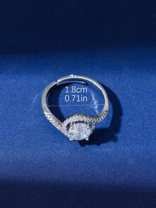 1入組銅製優雅高級歐美風格水滴形戒指,鑲嵌滿鑽立方氧化鋯,適合女性日常佩戴 - 銀色 - 查看 4