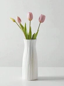 1pc Living Room Plastic Vase, Durable Flower Pot, For Dried And Fresh Flowers, Bedroom, Wedding, Home Table Decoration Gifts Birthday Graduation Home Decor Room Decor Flower Vase Glass Vase - White - View 3